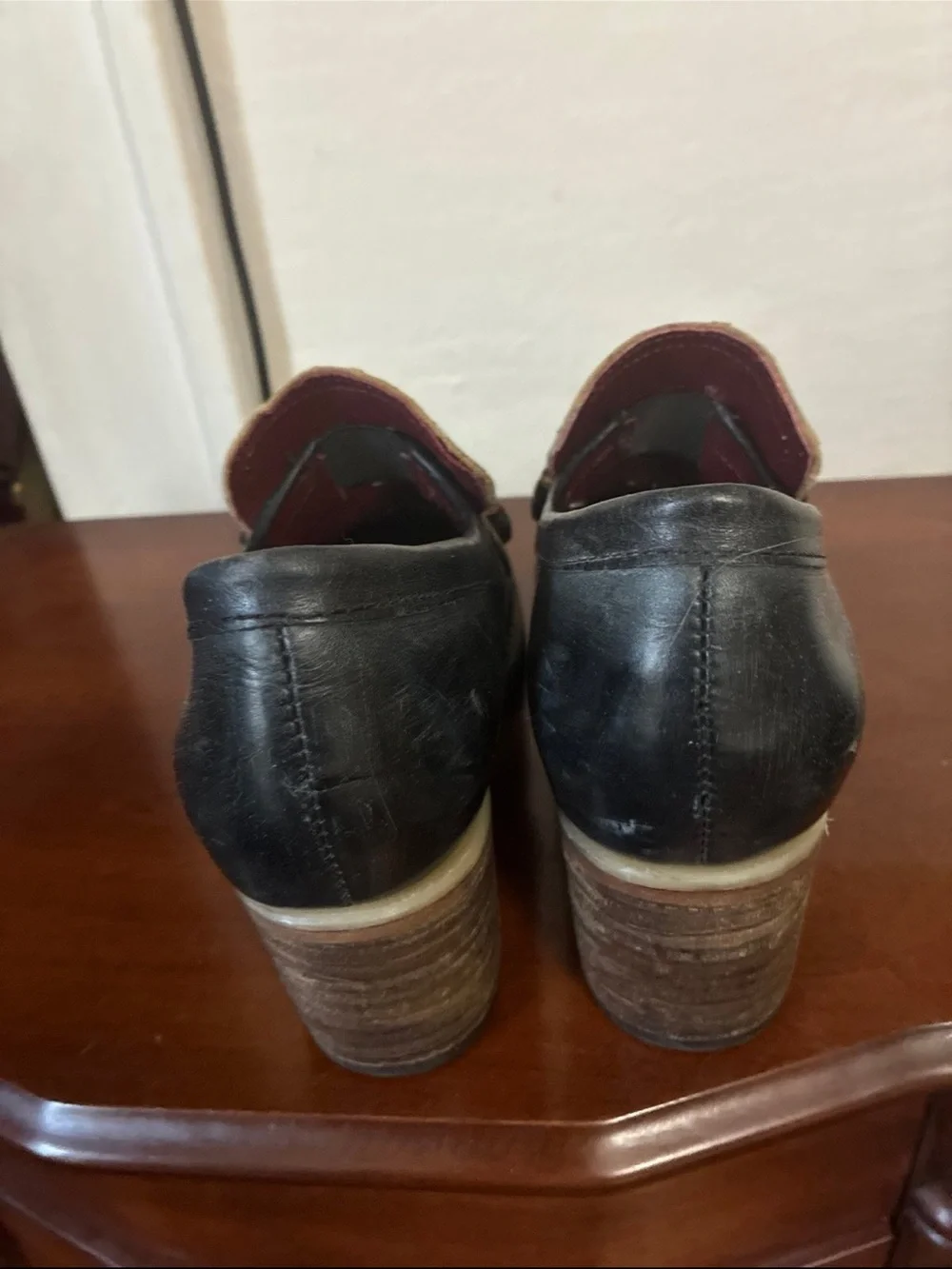 Freebird Black Leather & Lavender Textured Penny Loafer Heels - Women's 7 - Picture 3 of 5